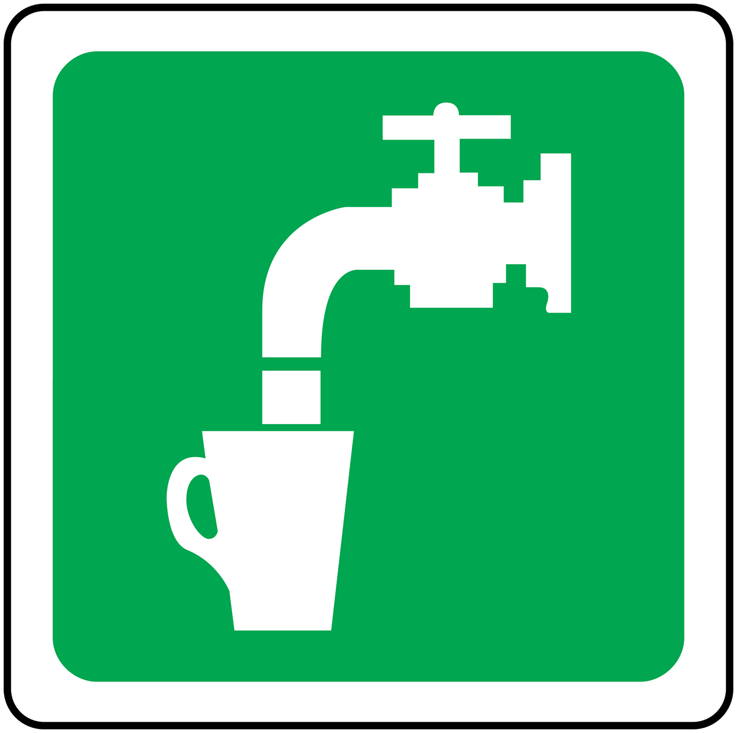 Drinking water sticker with white faucet pouring into cup on green background