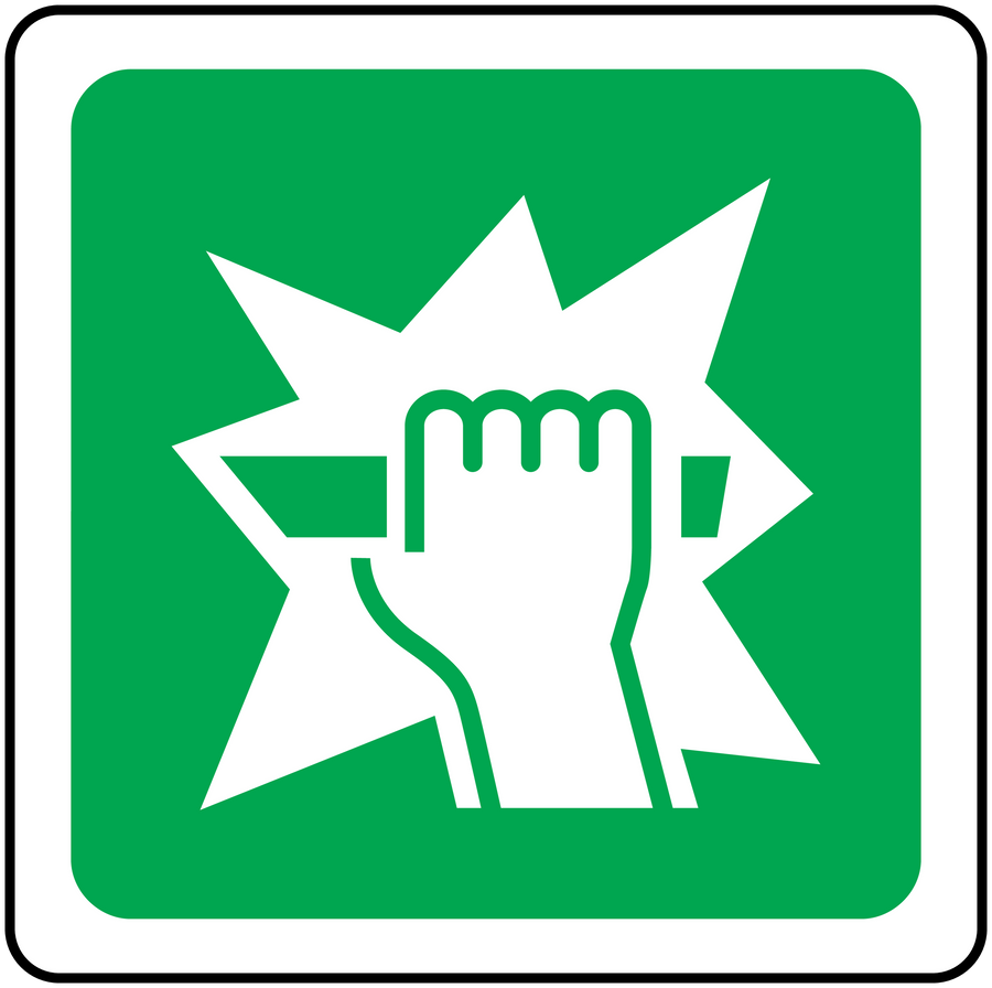 Green square electric fence warning sticker with white hand and lightning bolt icon