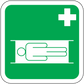 Green medical stretcher sticker with white border and stretcher icon