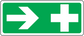 Aid Right sticker, green rectangle with white right arrow and cross