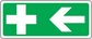 Green left aid sticker with white cross and left arrow