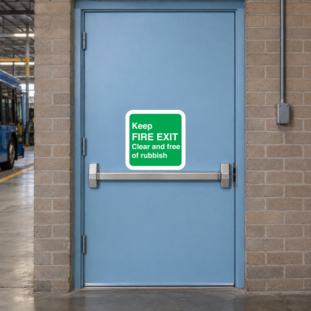 Fire exit safety sign sticker: Keep FIRE EXIT clear and free of rubbish