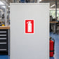 Fire extinguisher sticker, white rectangle with red extinguisher pictogram
