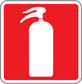 Fire safety sign sticker with white fire extinguisher icon on red background