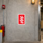 Fire emergency sticker with red flame icon on white background