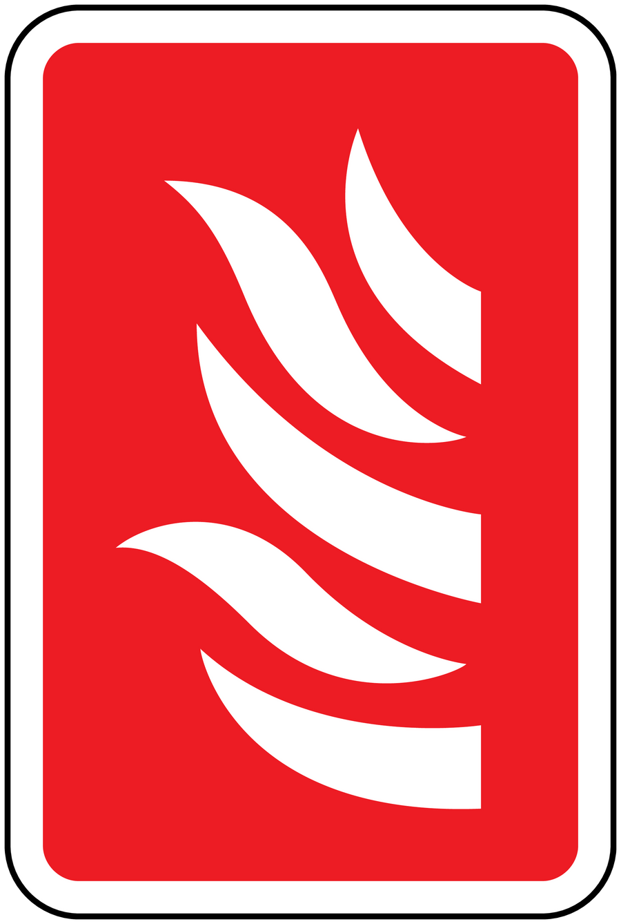 Fire emergency sticker with red background and white flame symbol