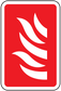 Fire emergency sticker with red background and white flame symbol