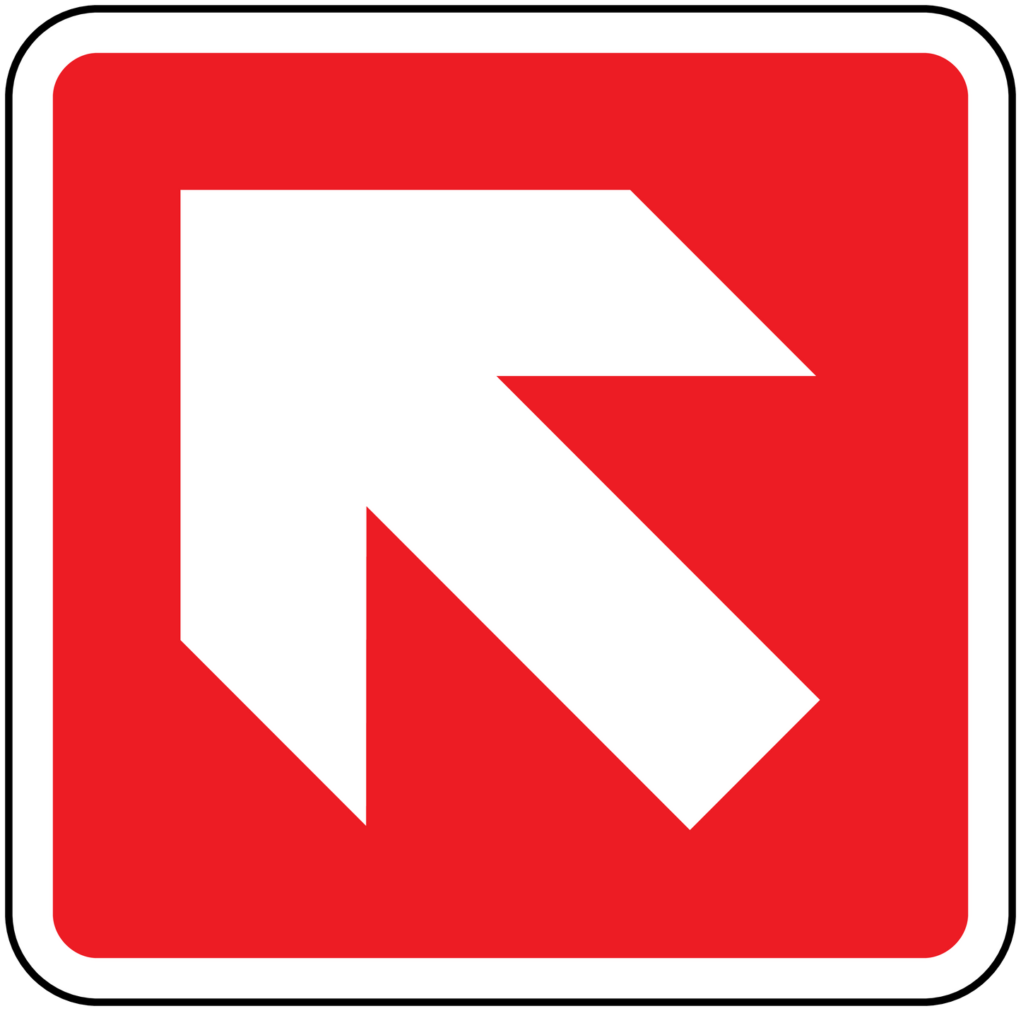Red square fire exit sticker with white left-pointing arrow