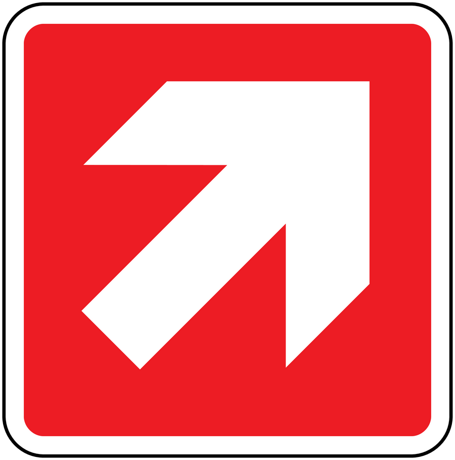 Fire exit right arrow sticker, red background with white arrow and border