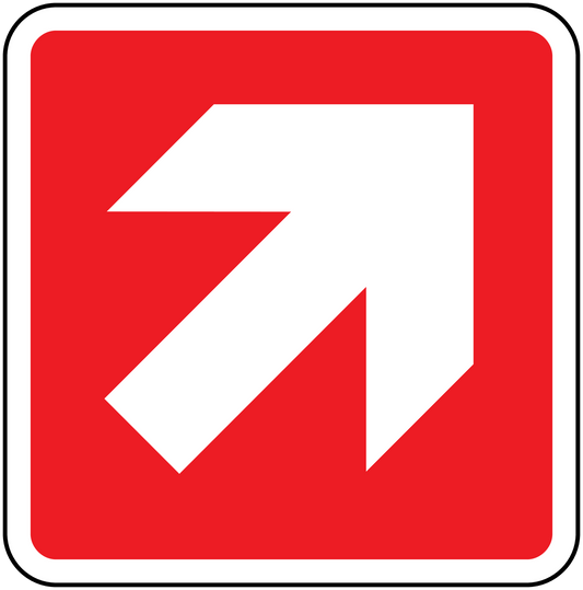 Fire exit right arrow sticker, red background with white arrow and border