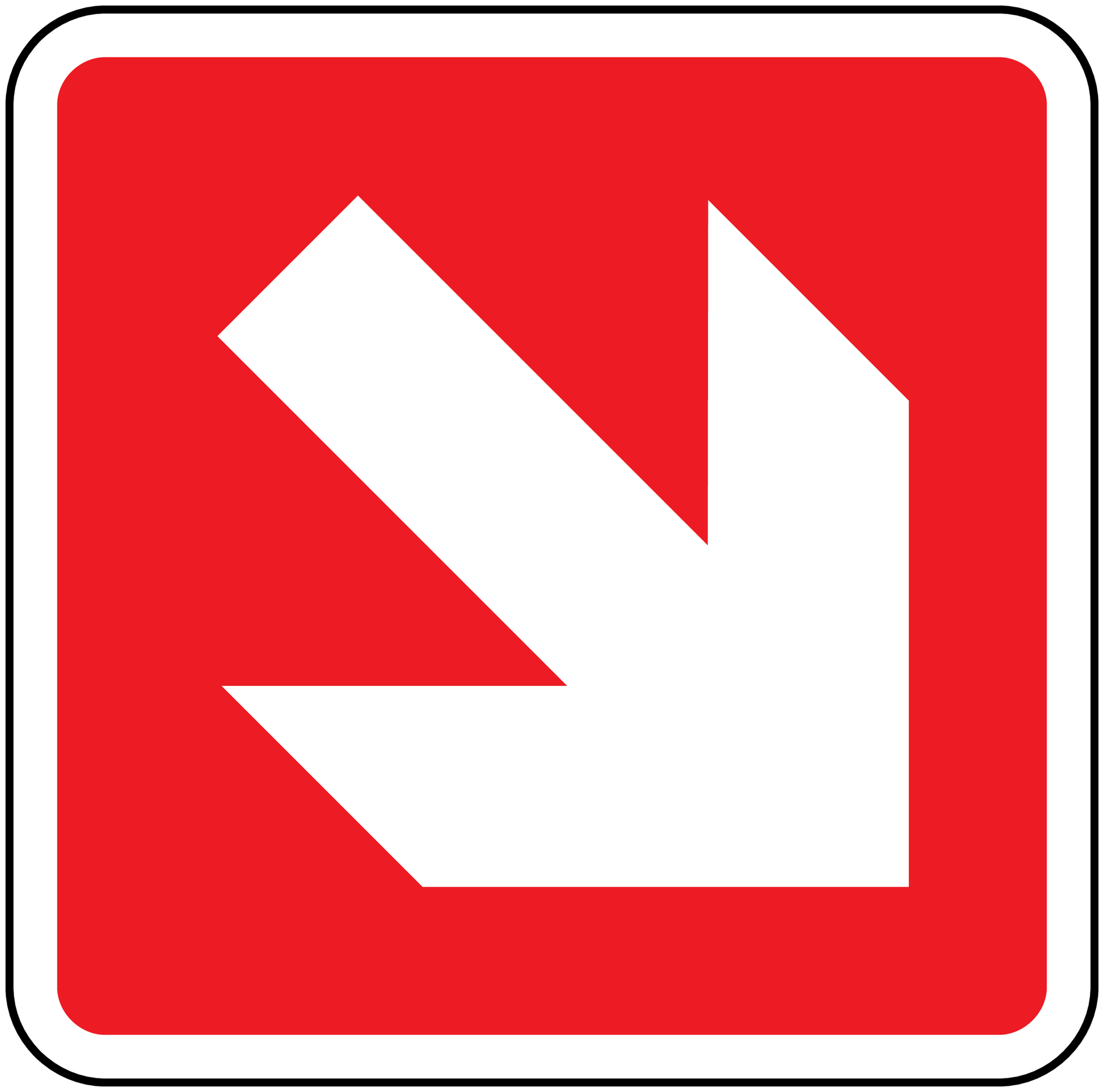 Fire exit directional sticker with red background and white down-right arrow