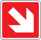 Fire exit directional sticker with red background and white down-right arrow