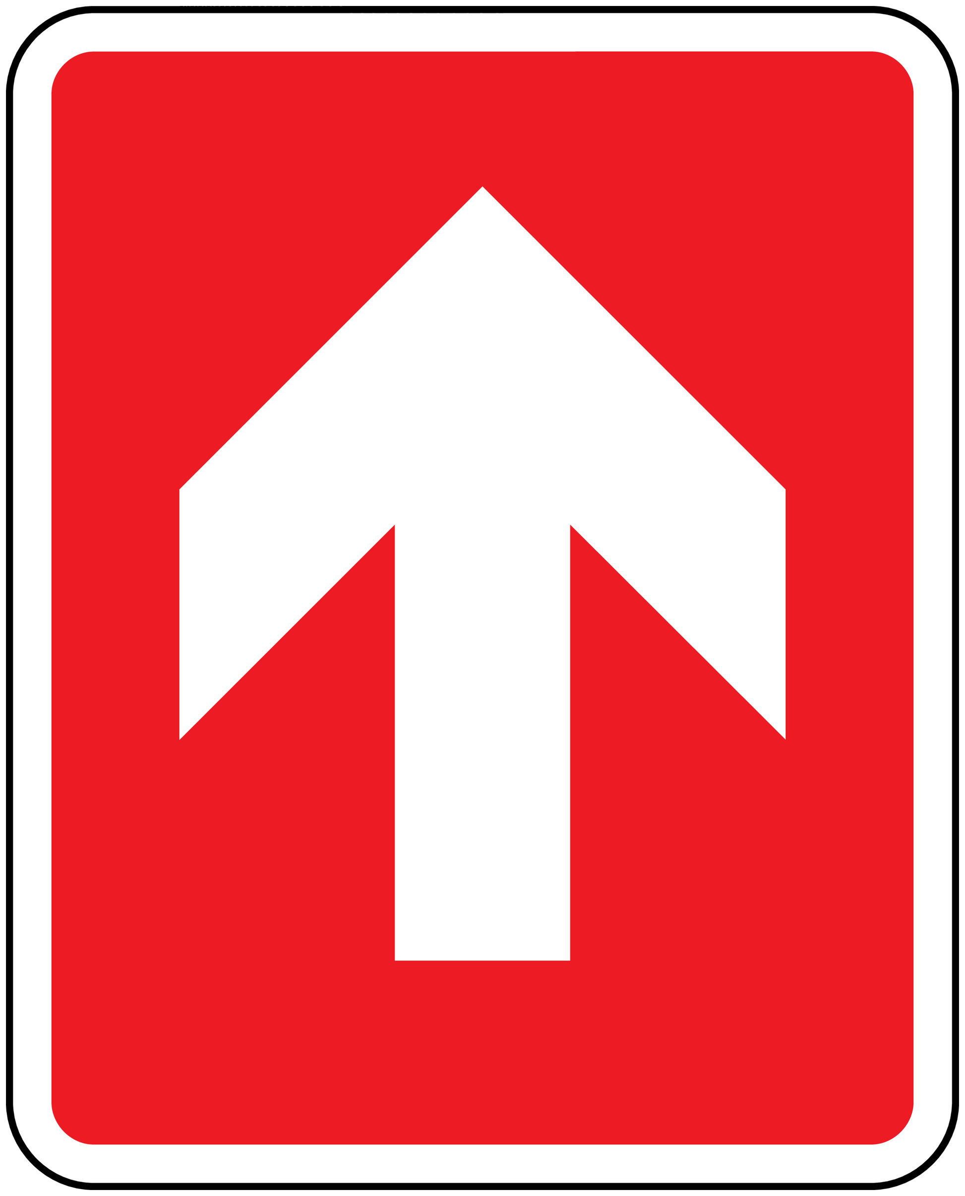 Fire exit sticker with red background and white up arrow indicating straight ahead