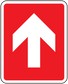 Fire exit sticker with red background and white up arrow indicating straight ahead