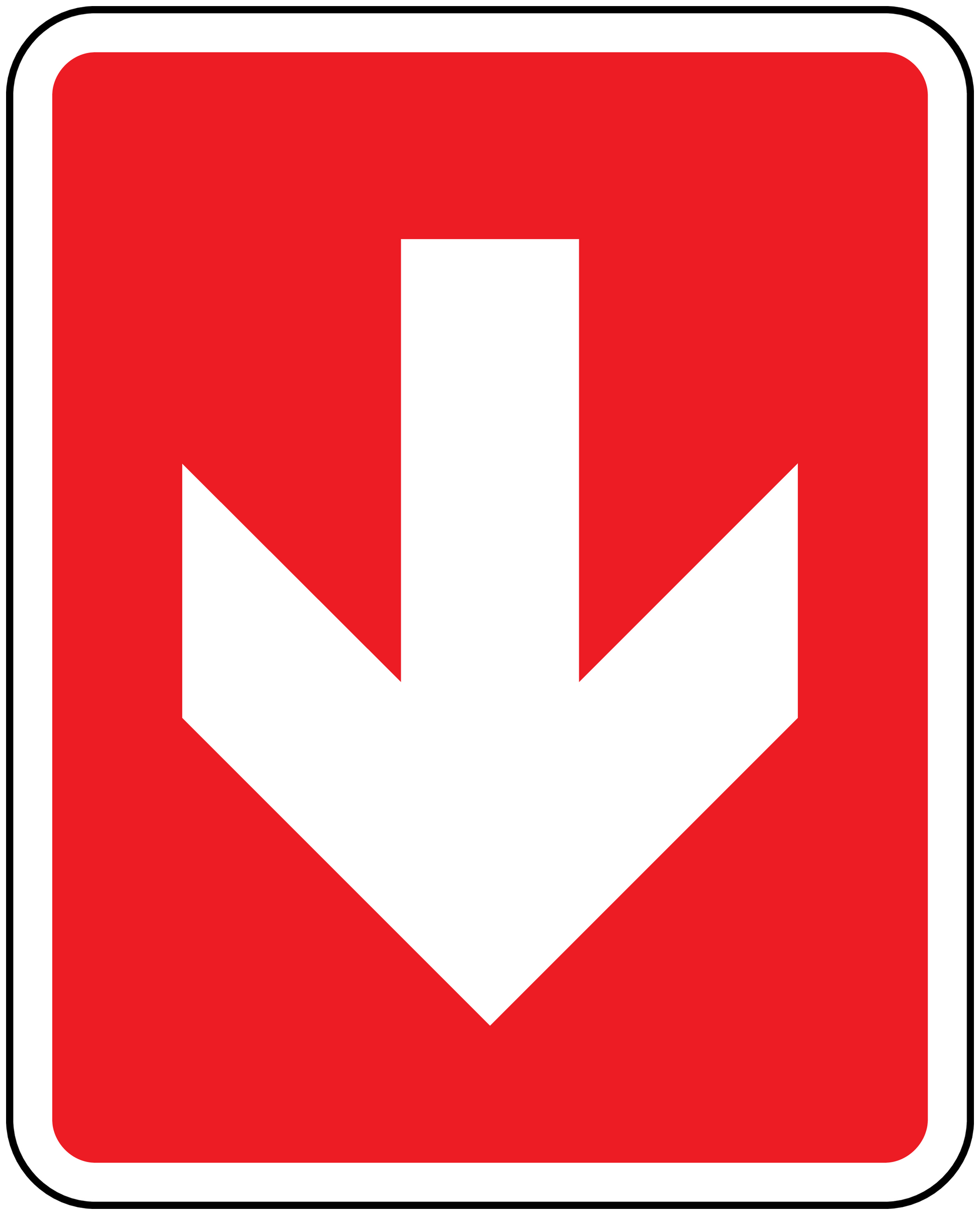 Fire exit downstairs sign sticker with large white downward arrow on red background