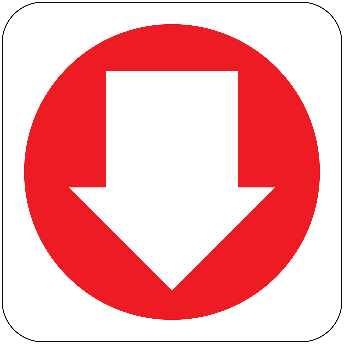 Fire exit down arrow sticker with red circular sign and white arrow pointing down.