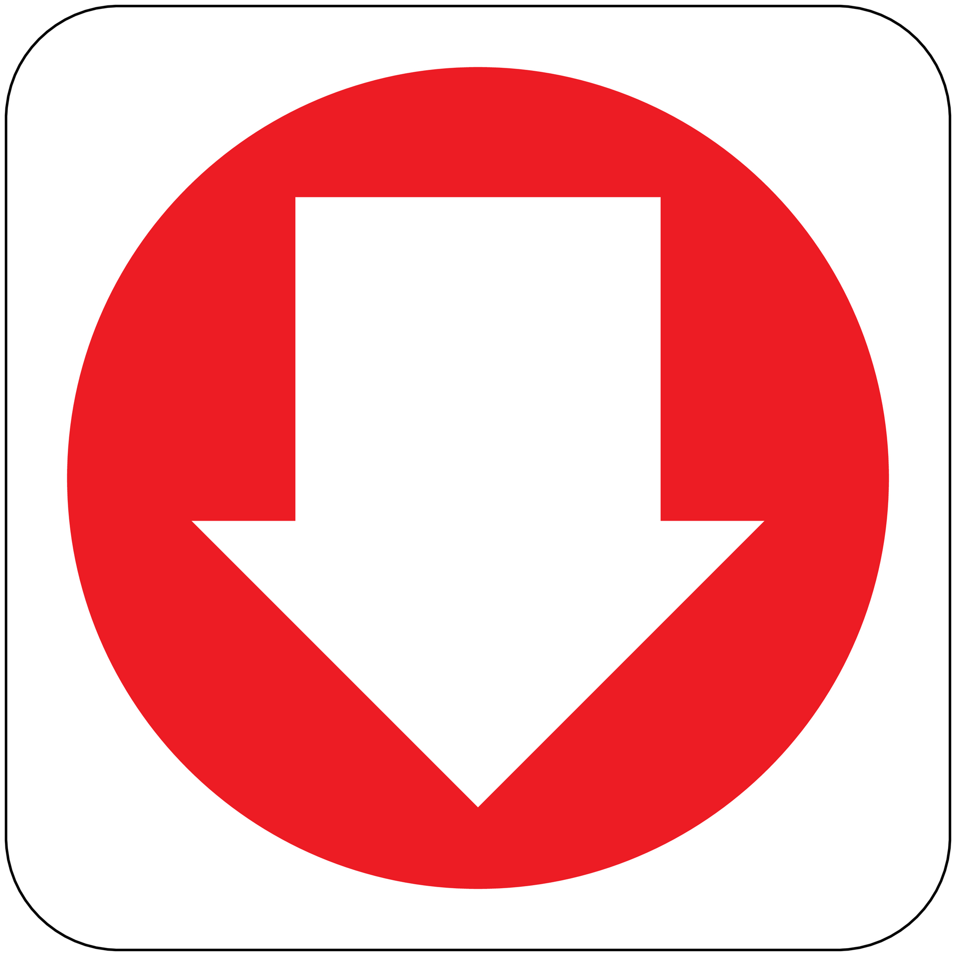 Fire exit down arrow sticker with red circular sign and white arrow pointing down.