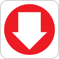 Fire exit down arrow sticker with red circular sign and white arrow pointing down.
