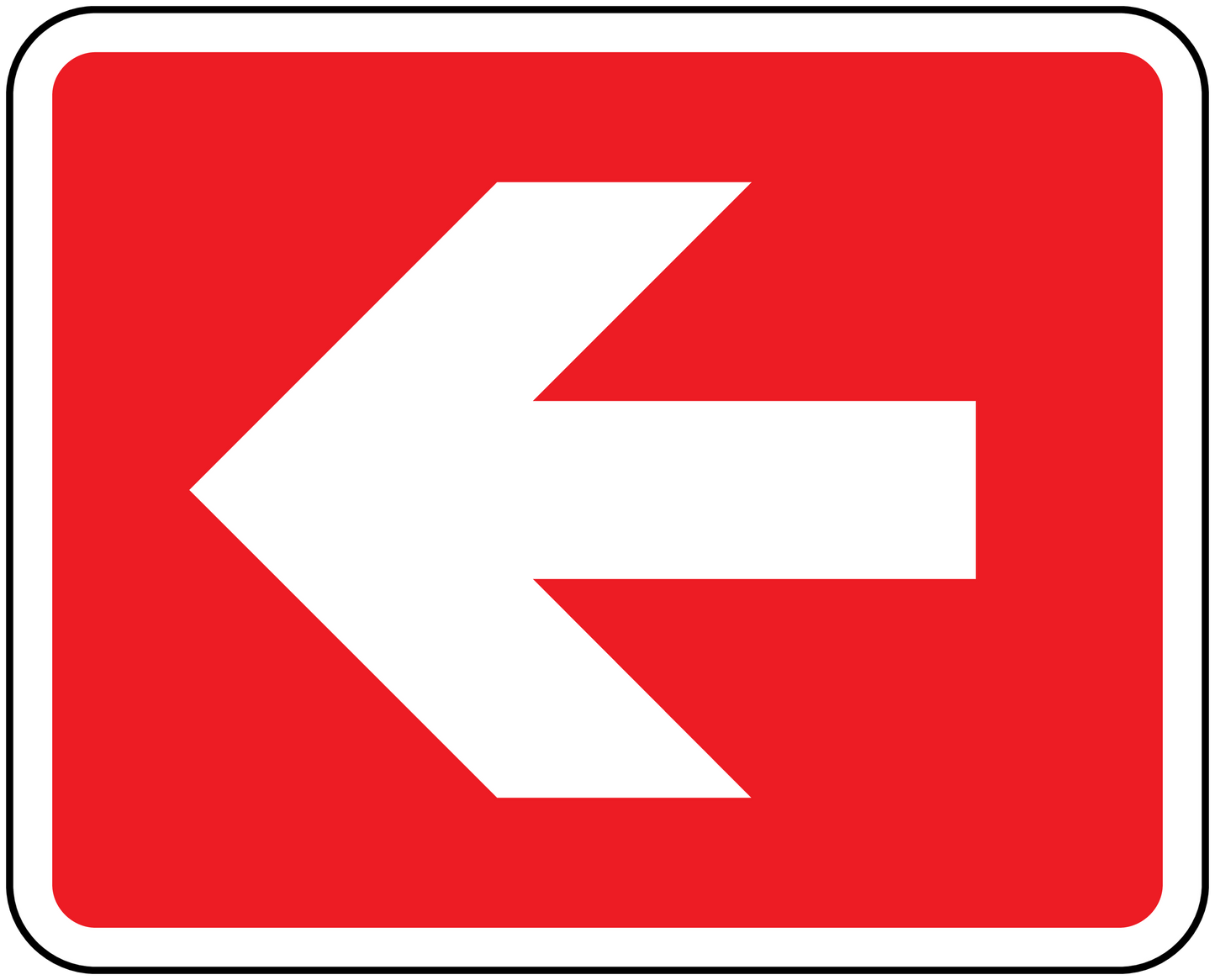 Fire exit left sticker, red with white left arrow and rounded border