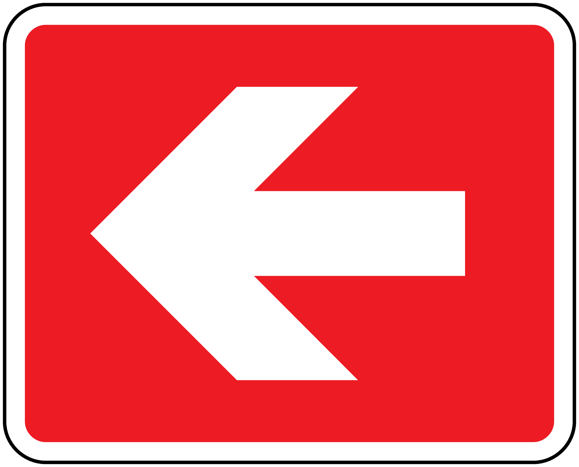 Fire exit left sticker, red with white left arrow and rounded border