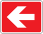 Fire exit left sticker, red with white left arrow and rounded border