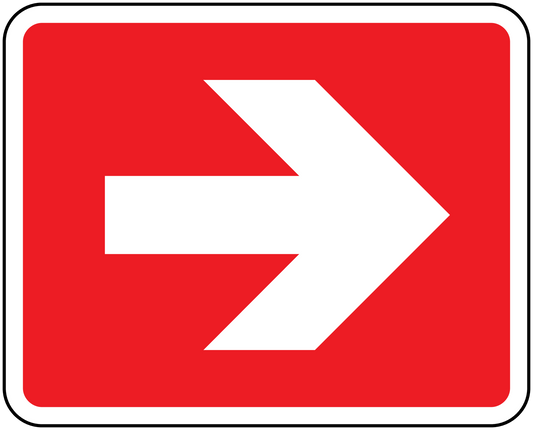 Fire exit right safety sticker with red background and white right arrow