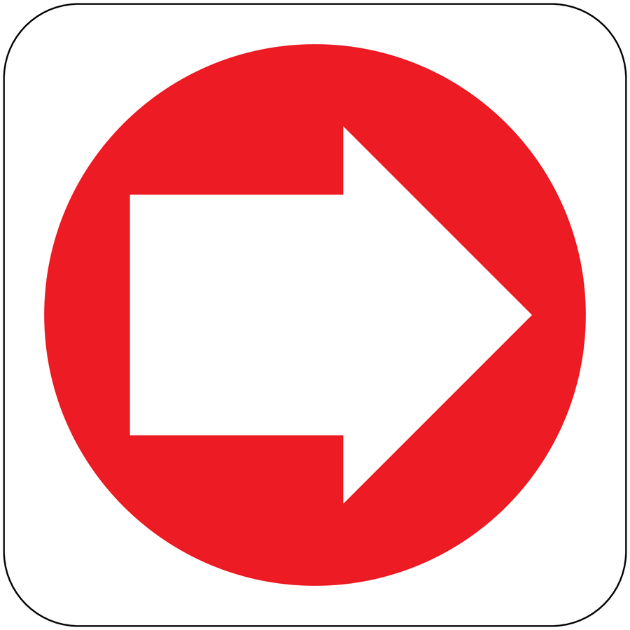 Fire exit right direction sticker with red circle and white right arrow