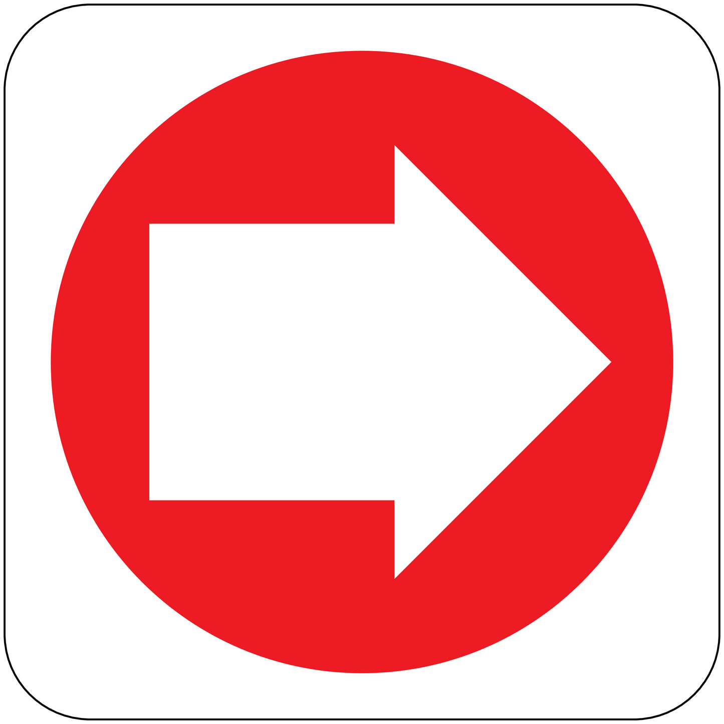 Fire exit right direction sticker with red circle and white right arrow