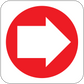 Fire exit right direction sticker with red circle and white right arrow