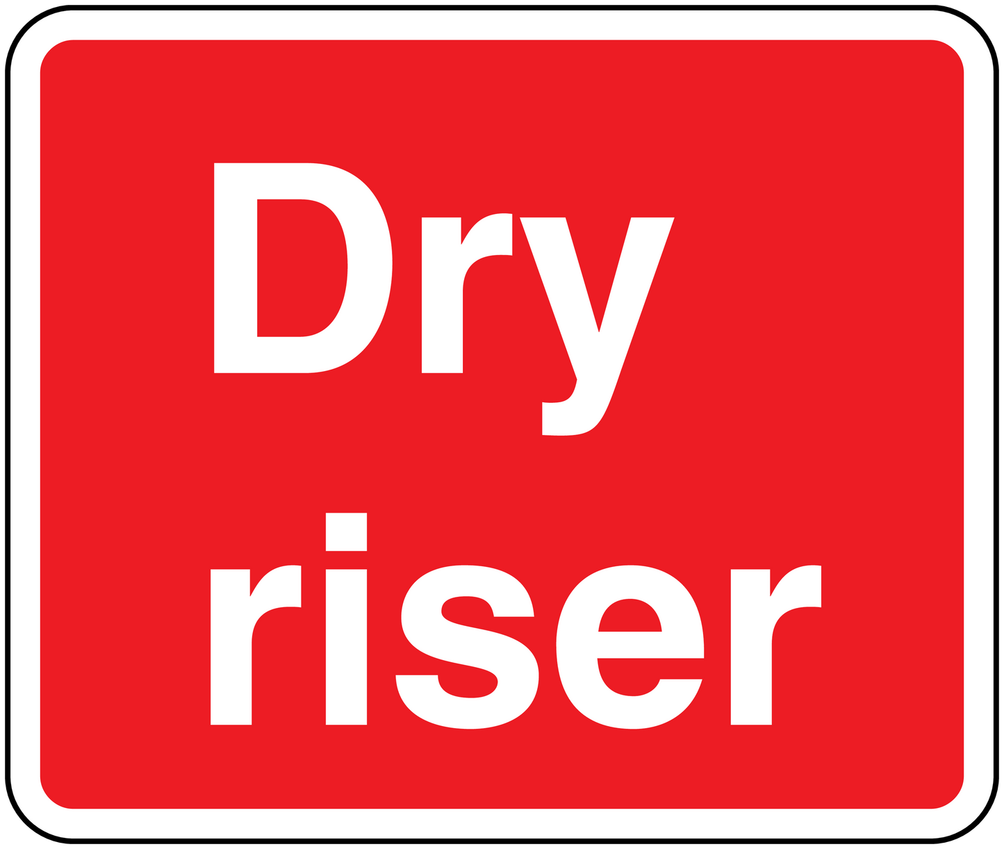 Red fire safety sticker with white 'Dry riser' text