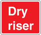 Red fire safety sticker with white 'Dry riser' text