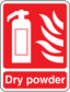 Dry powder fire safety sticker with extinguisher icon and Dry powder text
