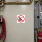 Fire extinguishing prohibition sticker with red no symbol and extinguisher icon