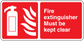 Red fire extinguisher must be kept clear safety sticker with extinguisher and flame icon