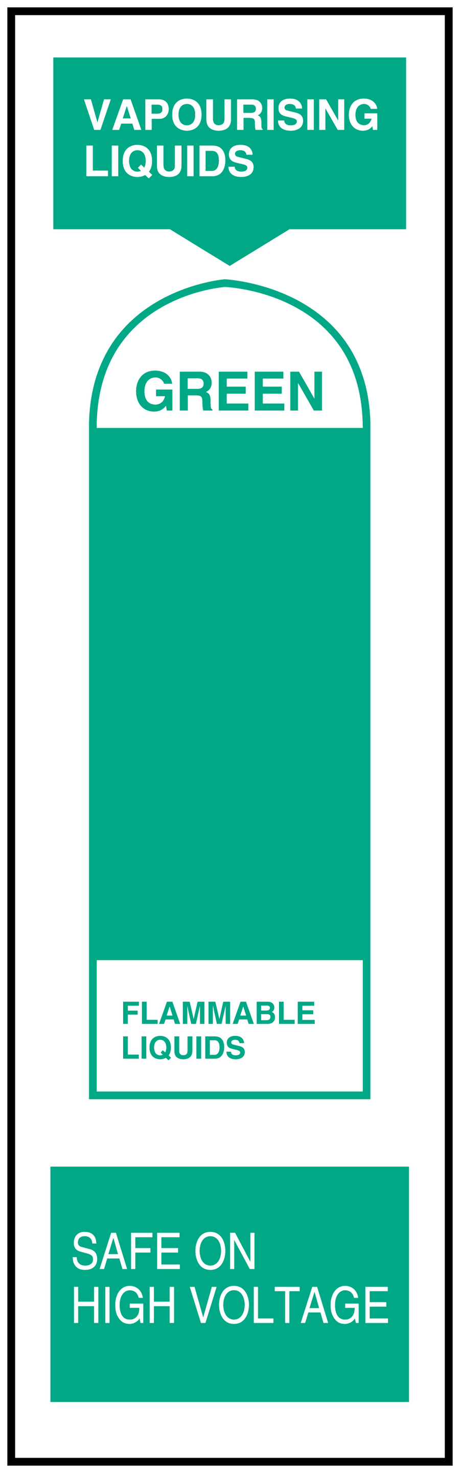 Safety sign sticker: VAPOURISING LIQUIDS, GREEN (flammable), safe on high voltage.