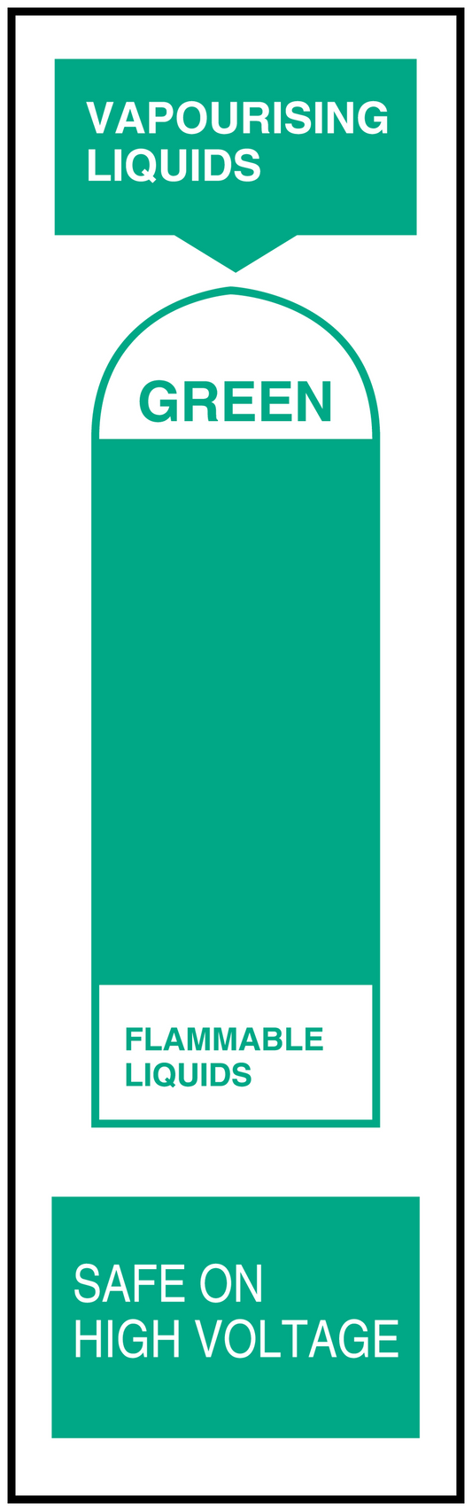 Safety sign sticker: VAPOURISING LIQUIDS, GREEN (flammable), safe on high voltage.