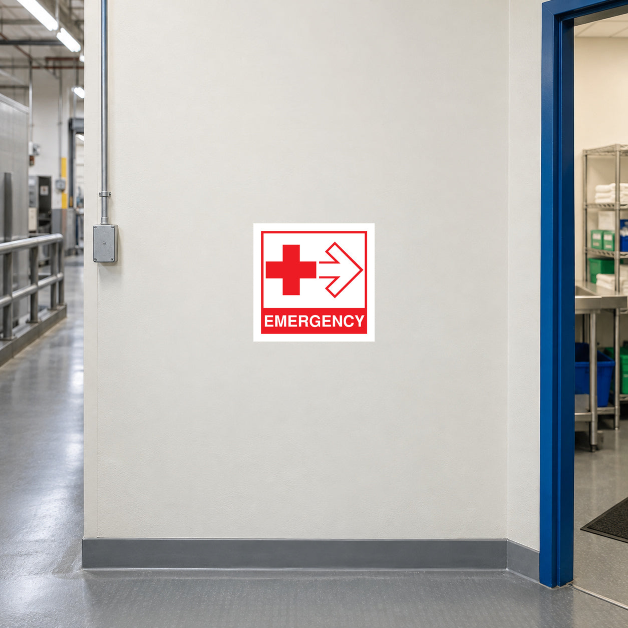 Emergency medical sticker with red cross, arrows, and EMERGENCY text
