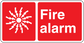 Red fire alarm safety sign sticker with fire alarm text and warning burst icon
