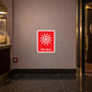Red square fire alarm sticker with white border and alarm bell icon