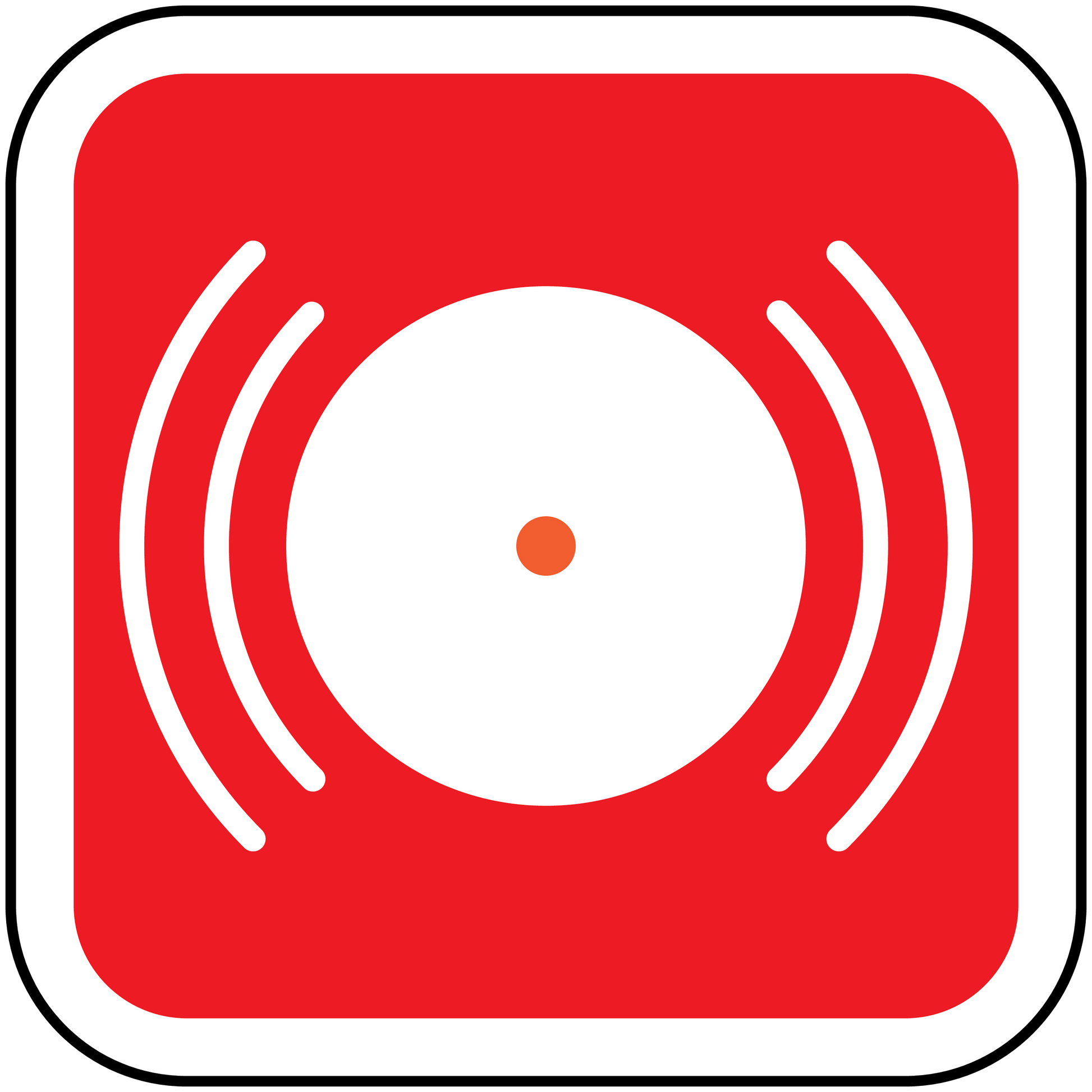 Red fire alarm sticker with white sound-wave icon