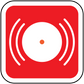 Red fire alarm sticker with white sound-wave icon