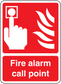 Red fire alarm call point sticker with hand icon and flame symbol