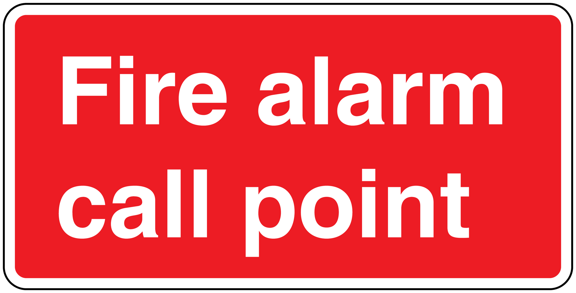 Rectangle fire alarm call point sticker, red background with white warning text