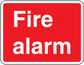 Red fire alarm text sticker with white Fire alarm lettering and white border
