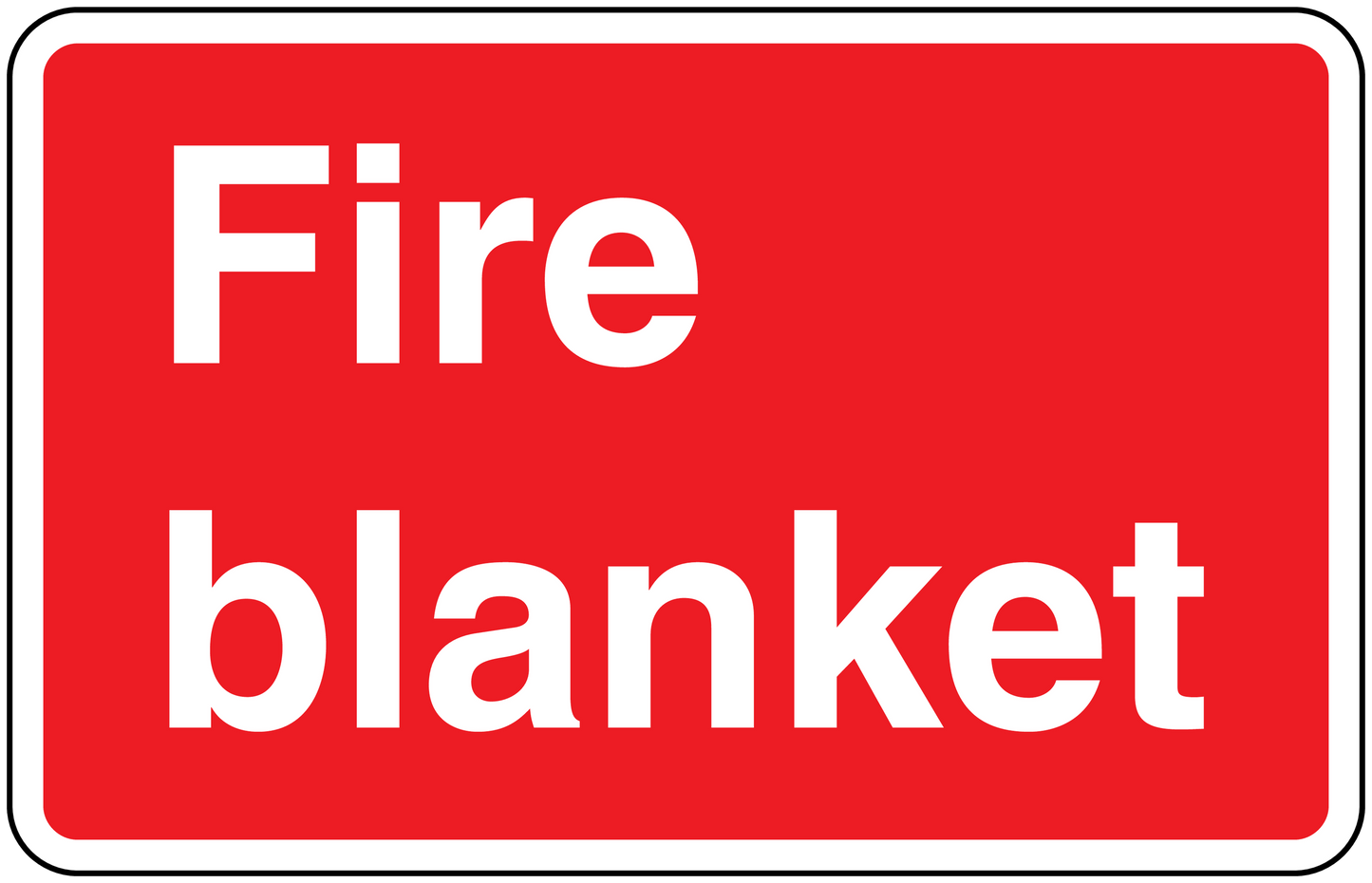 Fire blanket text sticker, red with white border and 'Fire blanket' lettering
