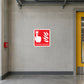 Fire alarm call point sticker with red pictogram and label