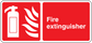 Red fire extinguisher rectangle sticker with white icon and 'Fire extinguisher' text