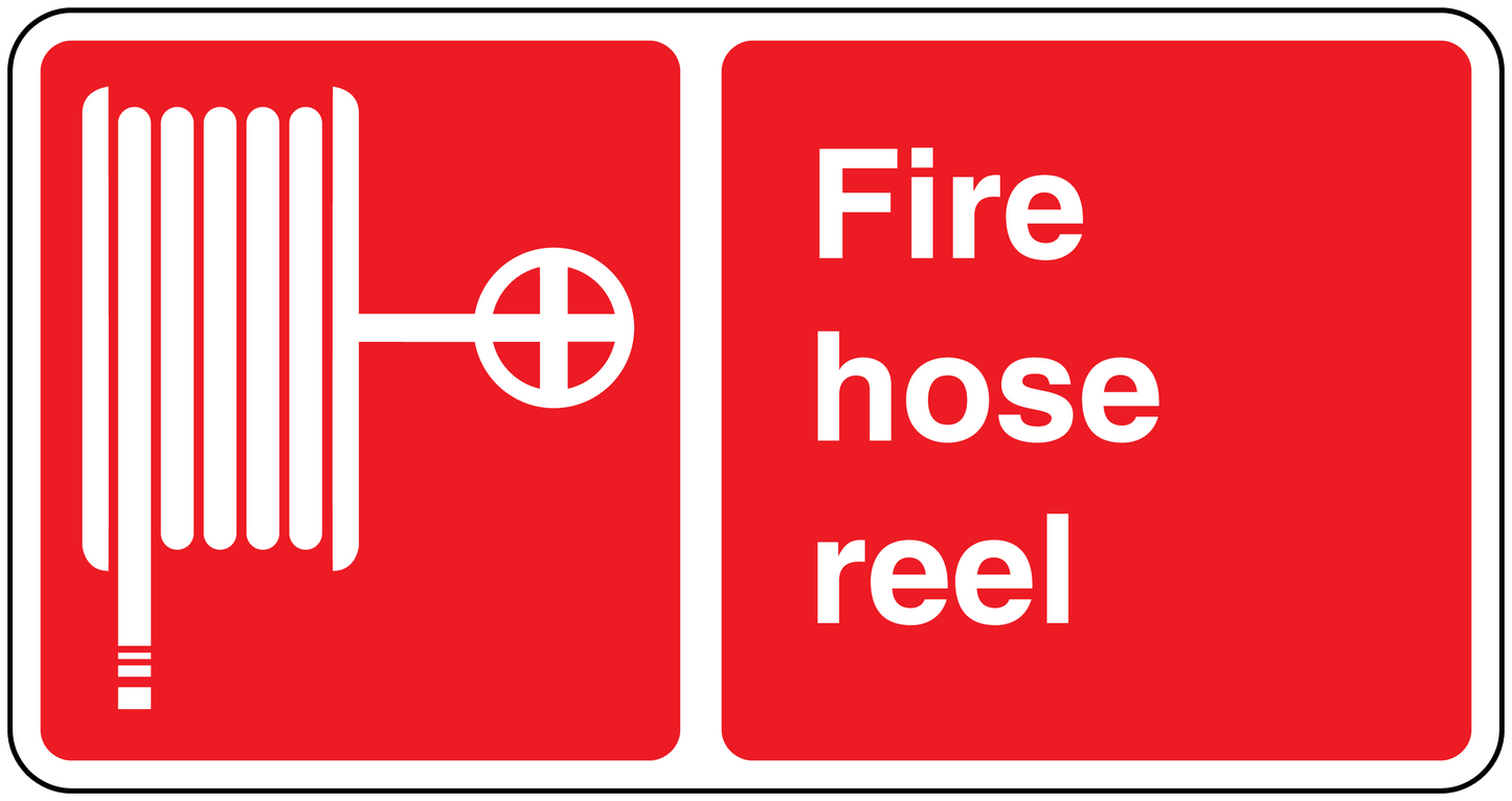 Fire hose reel sticker with red fire hydrant icon and “Fire hose reel” text