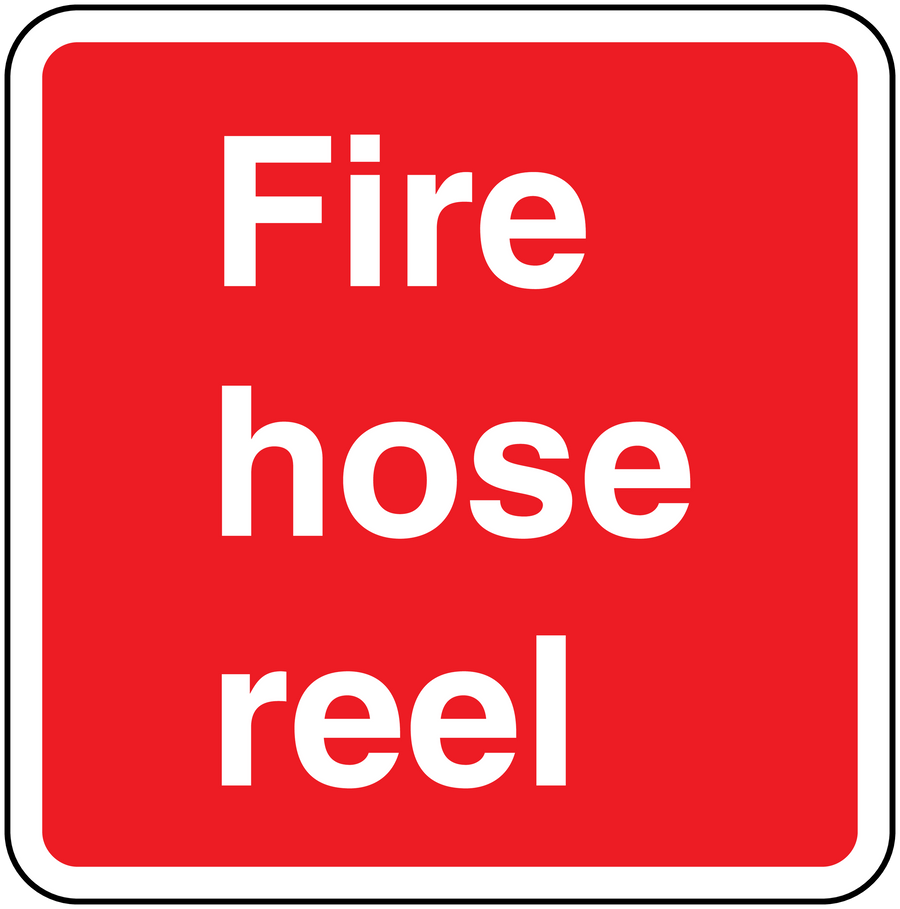 Fire hose reel text sticker, red with white lettering