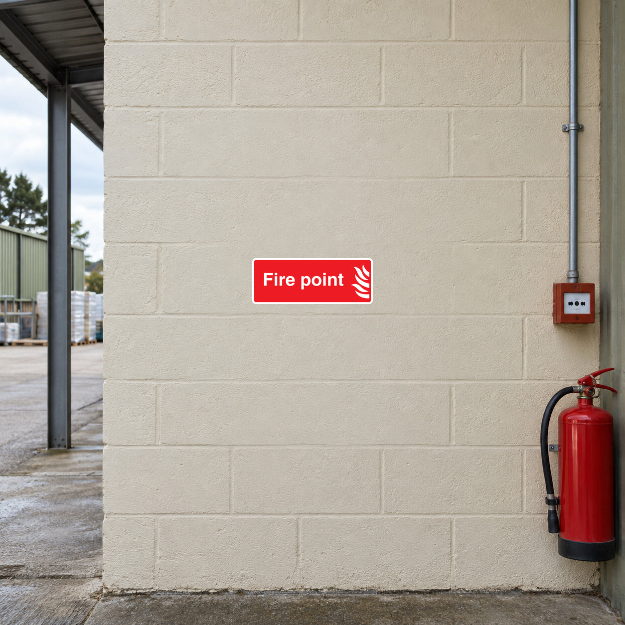 Fire point sticker, red rectangle with white text and wavy heat icon